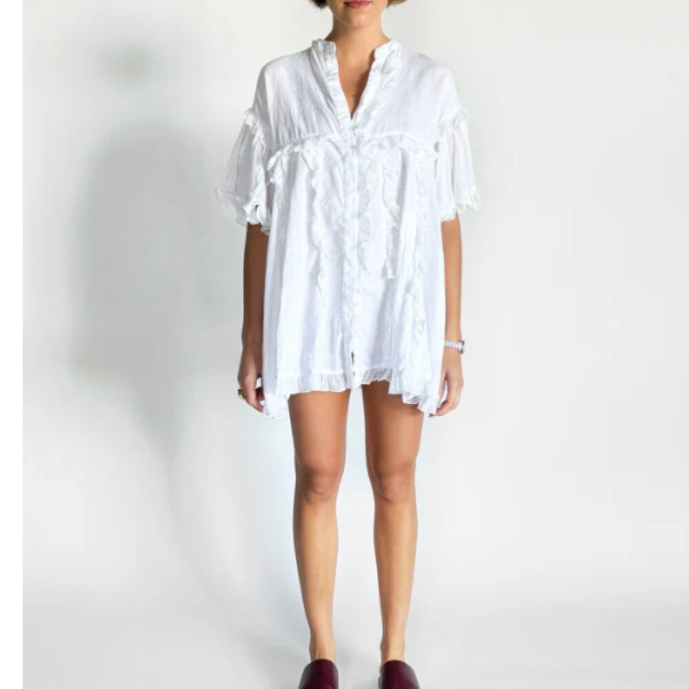 Joslin Linen Cotton Blend Ruffled Tunic Dress